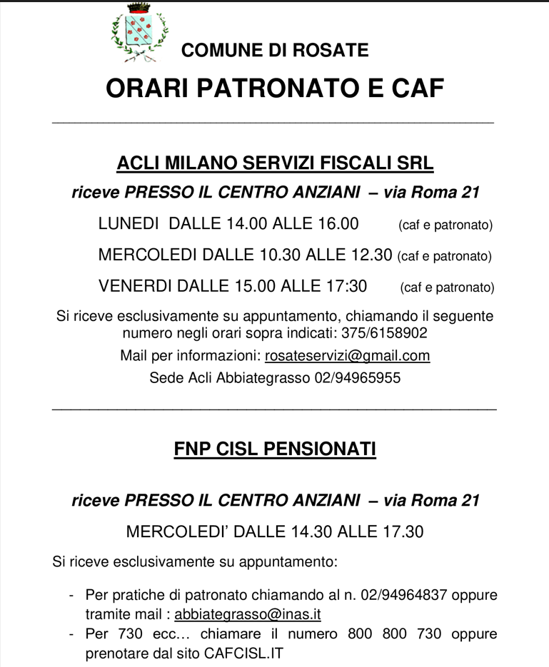 Orari Patronato e CAF