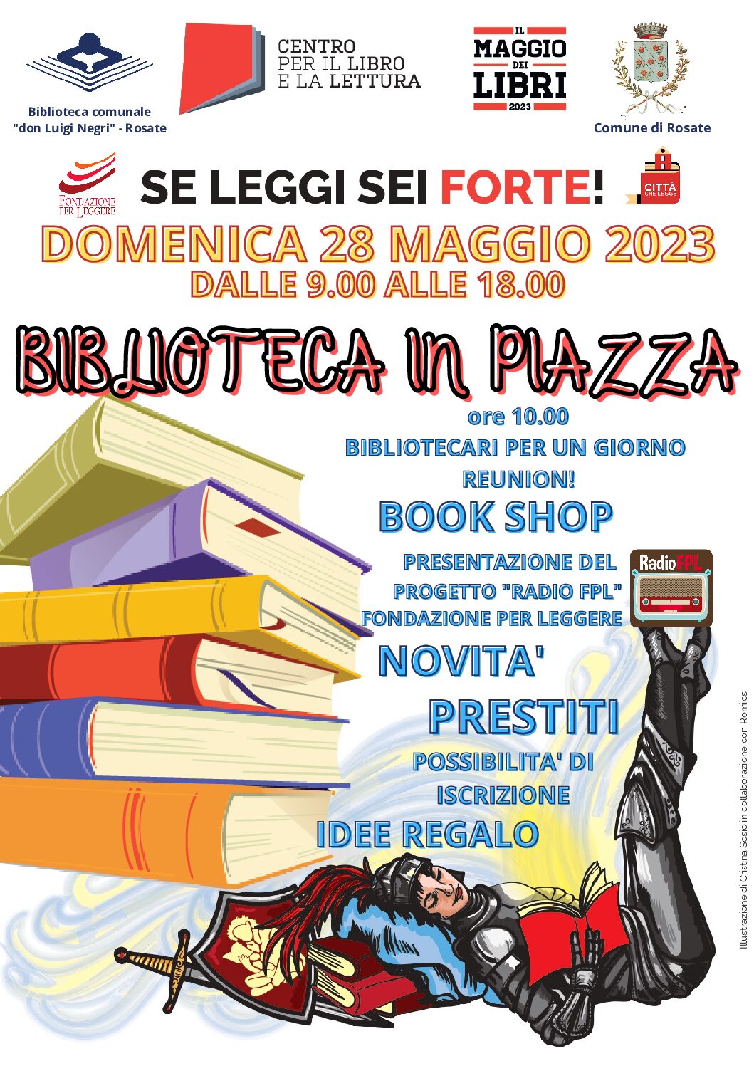 Biblioteca in Piazza – Se leggi sei forte! Domenica 28 maggio 2023 dalle 9.00 alle 18.00