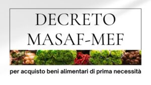 Fondo alimentare – Decreto MASAF – MEF per  acquisto beni alimentari di prima necessità