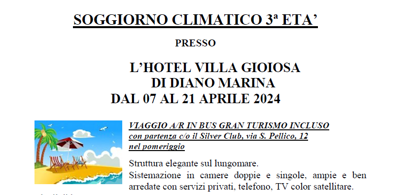 Soggiorno climatico 3ª Età