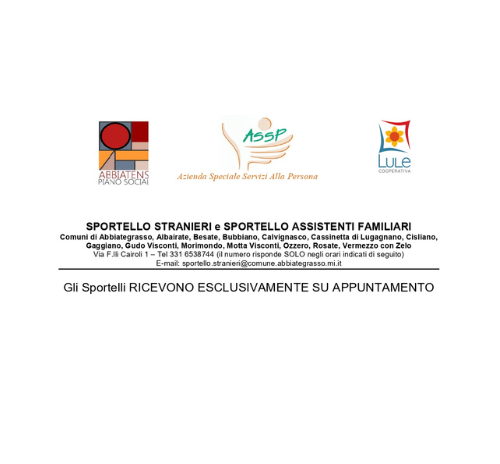 Sportello stranieri e sportello assistenti familiari – Orario ricevimento